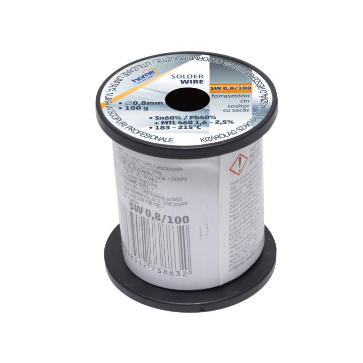 home sw 0,8/100 forrasztóón, 0,8mm, 100g, európai gyártótól származó kiváló minőségű forrasztóón, összetétel: sn/pb: 60/40%, gyanta: 2,0%