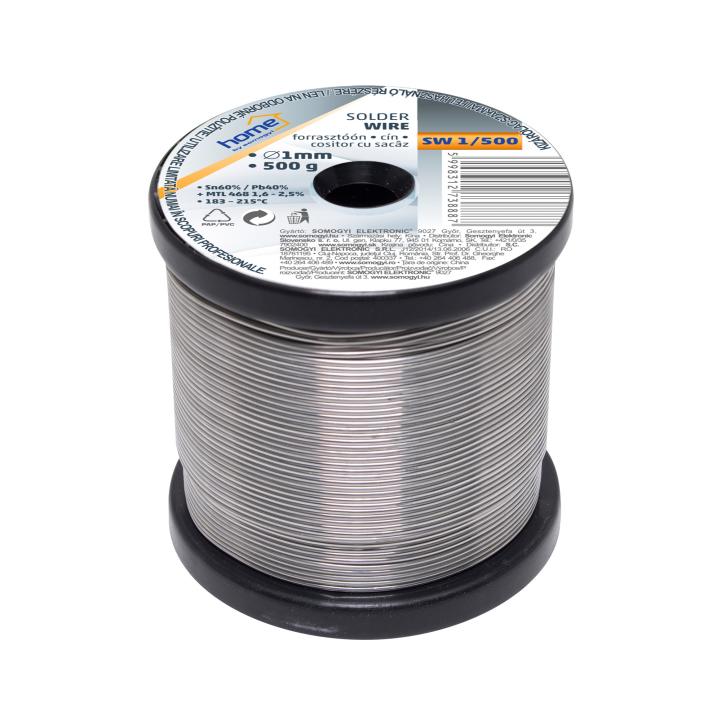 home sw 1/500 forrasztóón, 1mm, 500g, európai gyártótól származó kiváló minőségű forrasztóón, összetétel: sn/pb: 60/40%, gyanta: 2,0%