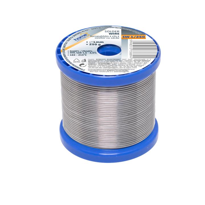 home sw 1/250 forrasztóón, 1mm, 250g, európai gyártótól származó kiváló minőségű forrasztóón, összetétel: sn/pb: 60/40%, gyanta: 2,0%