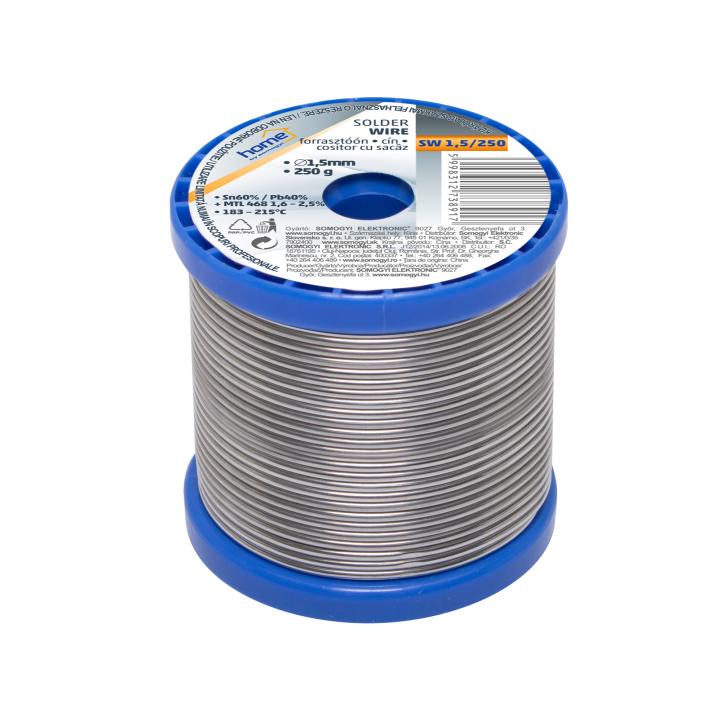 home sw 1,5/250 forrasztóón, 1,5mm, 250g, európai gyártótól származó kiváló minőségű forrasztóón, összetétel: sn/pb: 60/40%, gyanta: 2,0%