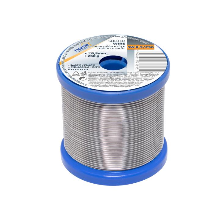 home sw 0,5/250 forrasztóón, 0,5mm, 250g, európai gyártótól származó kiváló minőségű forrasztóón, összetétel: sn/pb: 60/40%, gyanta: 2,0%