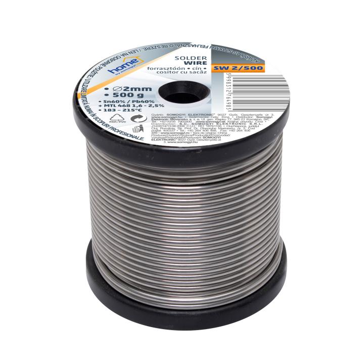 home sw 2/500 forrasztóón, 2mm, 500g, európai gyártótól származó kiváló minőségű forrasztóón, összetétel: sn/pb: 60/40%, gyanta: 2,0%