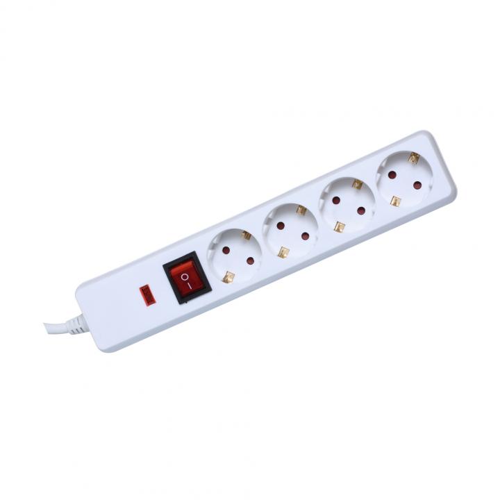 home nvt 04k/wh túlfeszültség védett hálózati elosztó, 1,5 m, kapcsolós, h05vv f 3g1,5 mm2 kábel, ip20 kivitel, 4 aljzat, max. 3500w