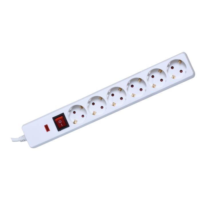 home nvt 06k/wh túlfeszültség védett hálózati elosztó, 1,5 m, kapcsolós, h05vv f 3g1,5 mm2 kábel, ip20 kivitel, 6 aljzat, max. 3500w