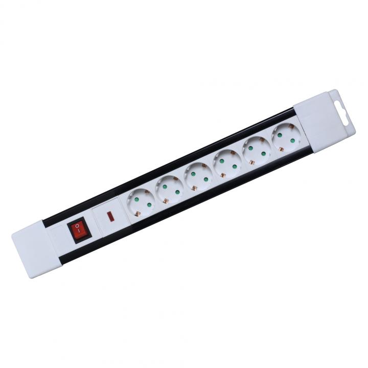 home nvp 06k/wh túlfeszültség védett hálózati elosztó, 2 m, kapcsolós, h05vv f 3g1,5 mm2 kábel, ip20 kivitel, 6 aljzat, max. 3500w, falra akasztható