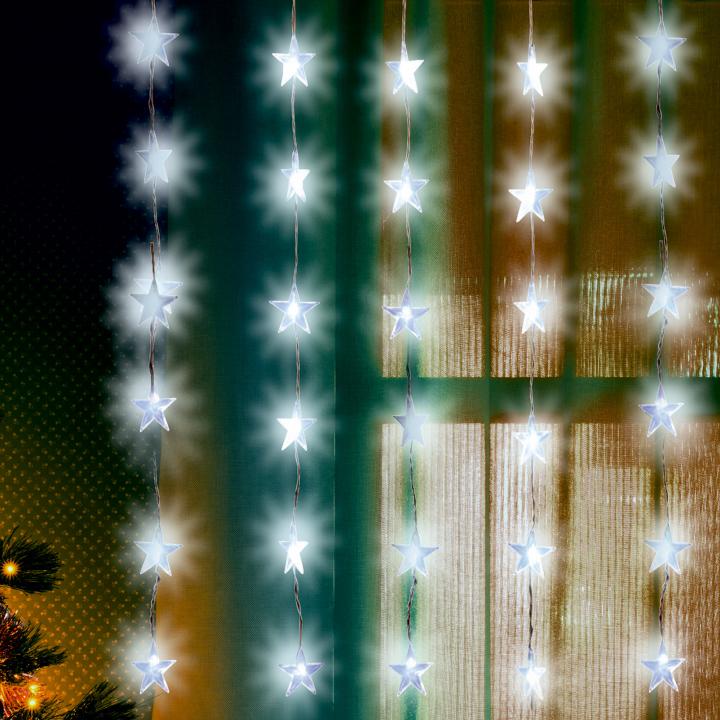 home kaf 48l led es csillag fényfüggöny, 1,5x1 m / 48 db hidegfehér led csillag figurákban, átlátszó vezeték, hálózati adapter, beltéri kivitel