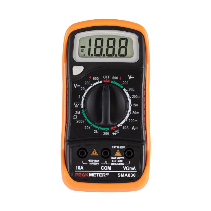 home sma 830 digitális multiméter, gyenfeszültség, váltófeszültség, egyenáram, ellenállás mérése, tartozékok: mérőzsinór