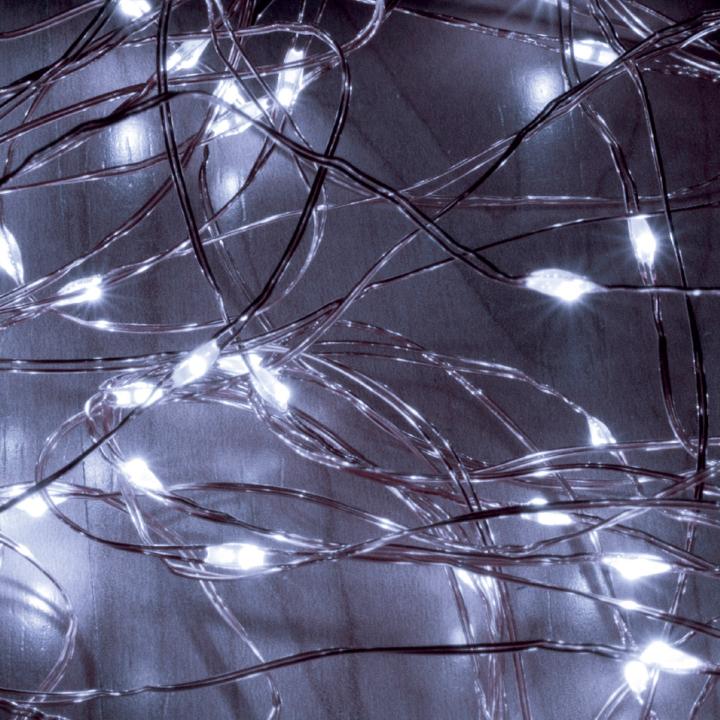 home ml 200/wh micro led es fényfüzérköteg, 200 db hidegfehér micro led, 10 ágú, vékony, ezüstszínű vezeték, hálózati adapter, kül és beltéri kivitel
