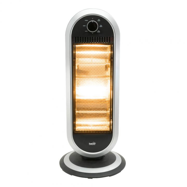 home fk 23 álló elektromos halogén hősugárzó fűtőtest, 400w/800w/1200w, oszcillálás, ip20 védelem, fekete/ezüst