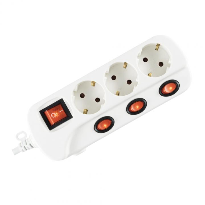 home nvk 03k/wh hálózati elosztó, 1,5 m, h05vv f, 3g1,0 mm2 kábel, kapcsolós, 3 aljzat gyermekvédelemmel, max. 3500w, fehér
