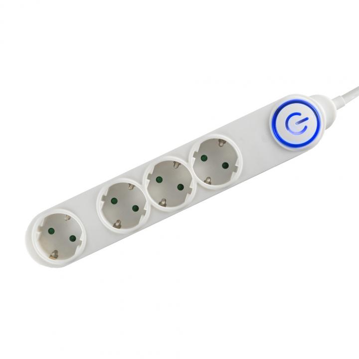 home nv 04tk/wh talpkapcsolós elosztó világító kapcsolóval, 1,5 m, h05vv f 3g1,0 mm2 kábel, 4 aljzat gyermekvédelemmel, max. 3500w, fehér