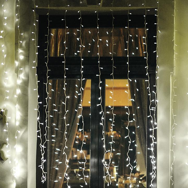 home kaf 210lc led es fényfüggöny, 2x1 m / 210 db hidegfehér led, fehér vezeték, állófényű, hálózati adapter, kül és beltéri kivitel