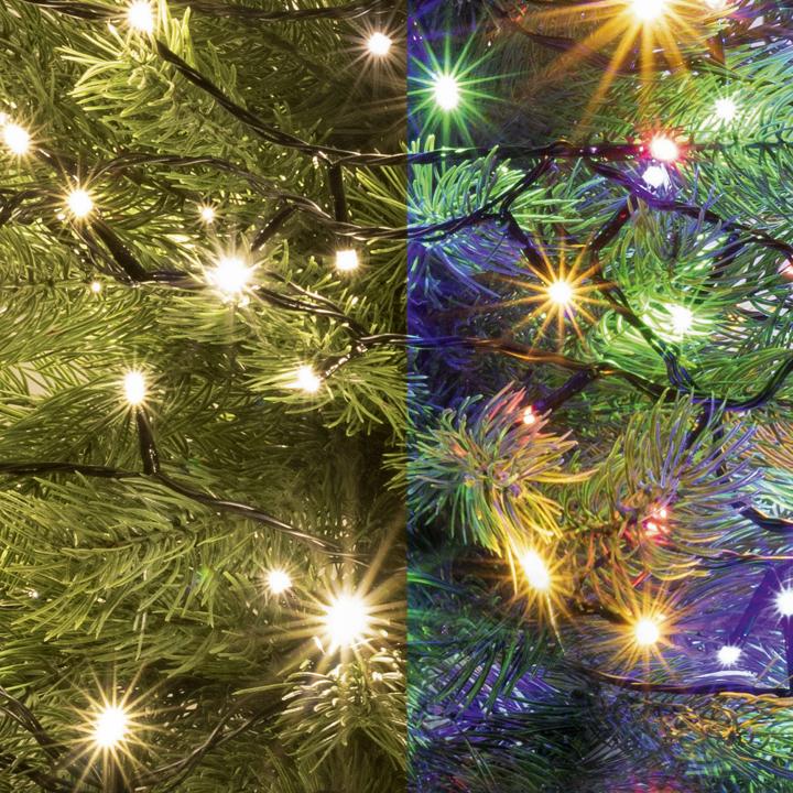 home led 205/ww/m led es dual color fényfüzér, 14 m / 200 db melegfehér és színes led, zöld vezeték, 5 fényprogram, hálózati adapter, kül és beltéri kivitel
