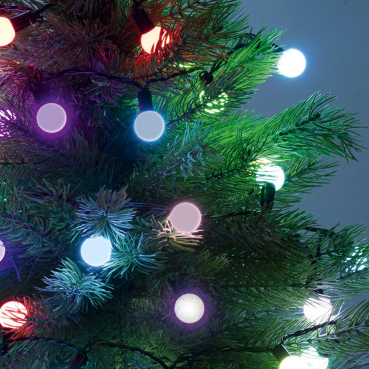 home kbc 50 led es gömb fényfüzér, 4,9 m / 50 db színváltó led, opál gömb dekoráció, fekete vezeték, hálózati adapter, kül beltéri kivitel