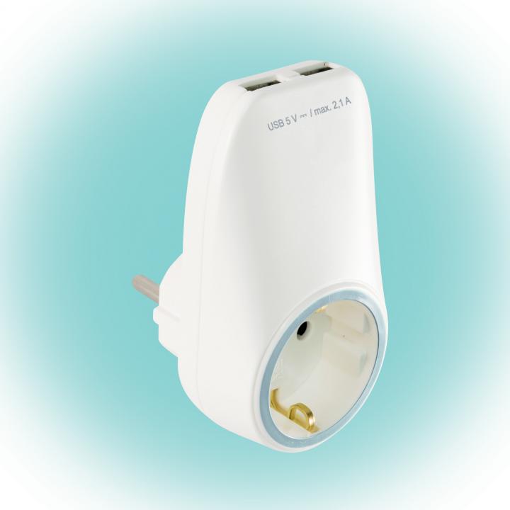 home nv 2100 usb hálózati aljzat usb töltőaljzatokkal, 2xusb töltőaljzat 5v/max.2,1a, földelt hálózati aljzat gyermekvédő zsaluval