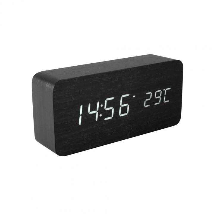 home oc 04 digitális led ébresztőóra, valódi faburkolat, tapsra aktiválható fehér kijelző, dátum és hőmérséklet kijelzés, elemes vagy hálózati tápellátás
