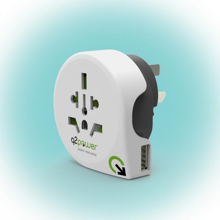 q2power 1.100170 utazóadapter, world to australia usb, indulási ország: aus/china, it, uk, ch, brazil, usa, euro, célország: aus/chi, usb port