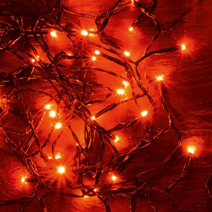 home kii 100/r led es fényfüzér, 8 m / 100 db piros led, állófényű, zöld vezeték, hálózati adapter, beltéri kivitel