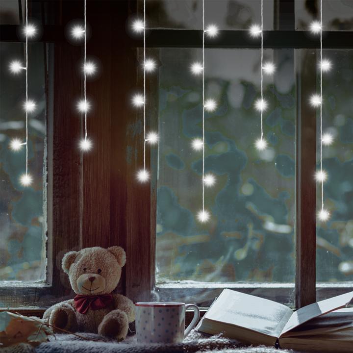 home kaf 50c led/wh led es fényfüggöny, 0,81 m / 50 db hidegfehér led, fehér vezeték, álló fényű, hálózati adapter, beltéri kivitel