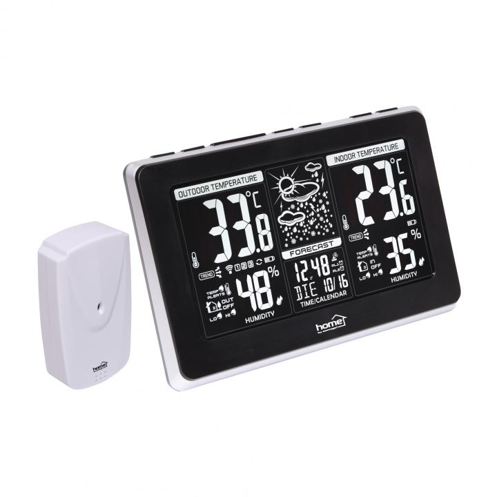 home hcw 25 időjárás állomás külső jeladóval, negatív, fehér lcd kijelző, beltéri hőmérséklet és páratartalom, digitális óra, naptár