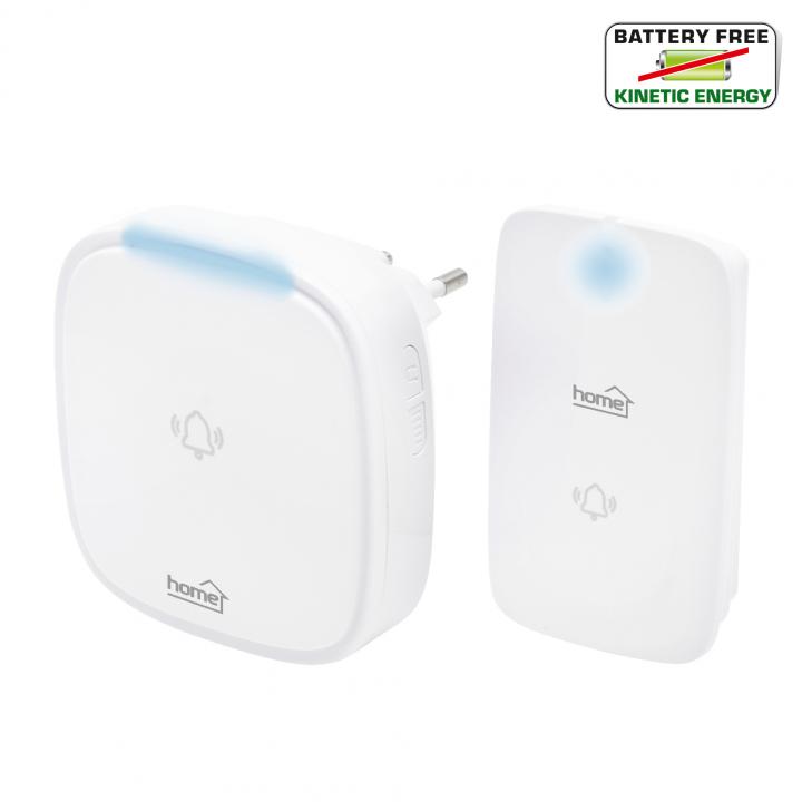 home dbk 1500ac vezeték nélküli csengő, elem nélküli, 150m hatótáv, 36 dallam, 4 fokozatú hangerő, fényjelzés, kinetikus nyomógomb, 230v os tápellátás