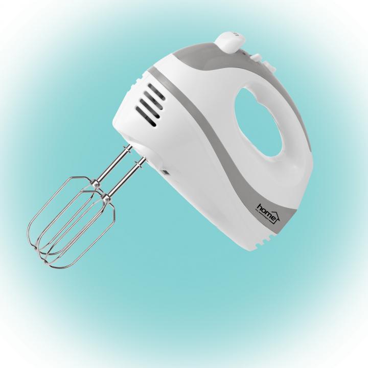 home hg km 18 kézi mixer, teljesítmény 250 w, 5 sebességfokozat, turbo fokozat, habverő és dagasztó karok, fehér