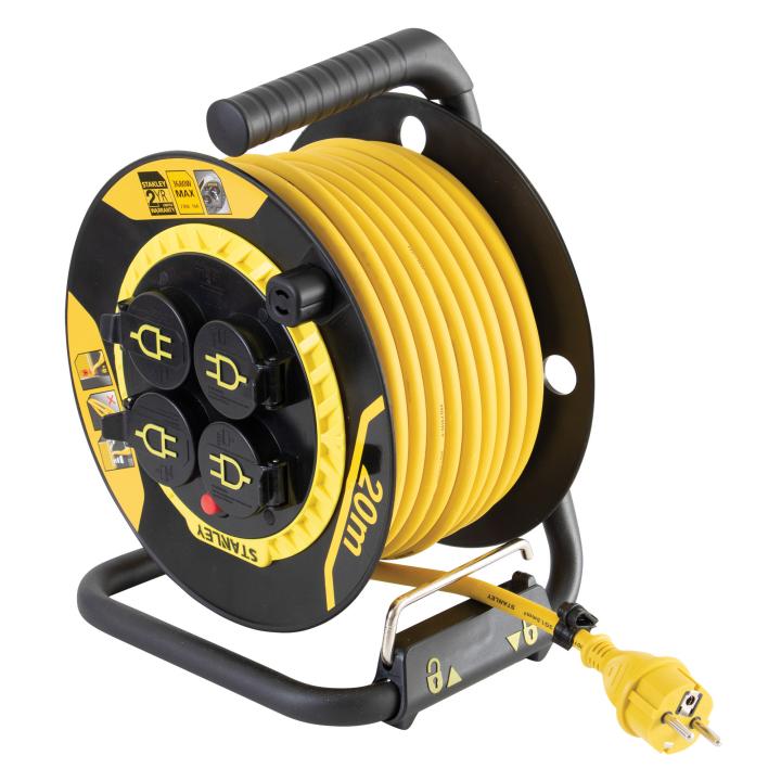 stanley sxeccl27are kültéri kábeldob, 20 m, ip44 es védelem, kábelvezető, masszív fém láb, h07rn f 3g1,5 mm2 kábel, max. 3000 w