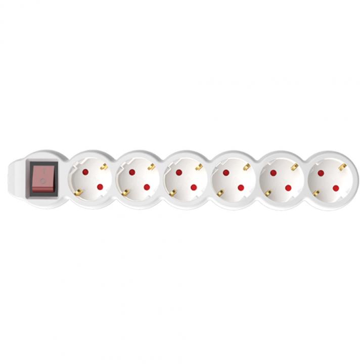 home nv 6k 10/wh/1,5 hálózati elosztó, 10 m, h05vv f 3g1,5 mm2 kábel, kétpólusú kapcsoló, ip20 kivitel, 6 védőérintkezős aljzat, max. 3500w, fehér