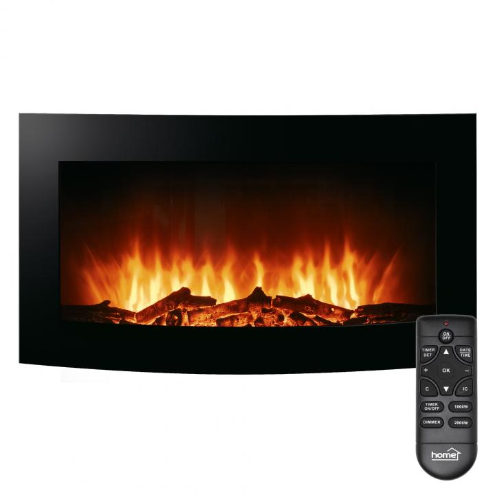 home fkk 17 falra szerelhető elektromos látványkandalló, 1000w/2000w, heti program, távirányító, íves, fekete
