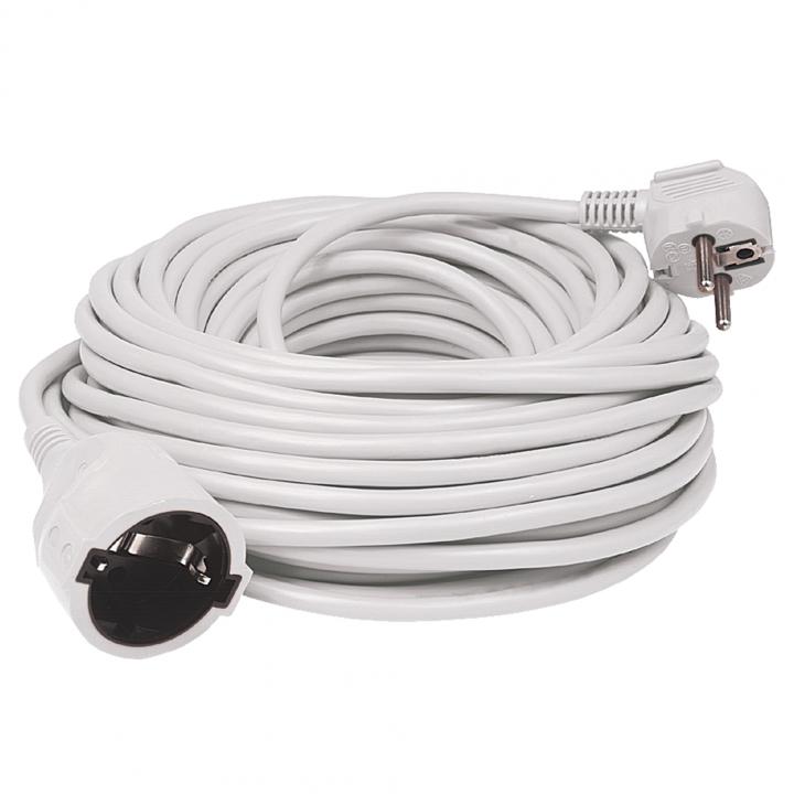 home nv 2 30/wh/1,5 hosszabbító, 30 m, h05vv f 3g1,5 mm2 kábel, ip 20 kivitel, 250v~/16a/3680w, pipa alakú dugó és egyenes lengő aljzat, fehér színű