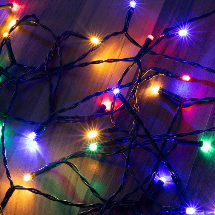 home mlc 58/m mini led es fényfüzér, 4,9 m / 50 db színes led, 8 fényprogram, zöld vezeték, elemes, kül és beltéri kivitel