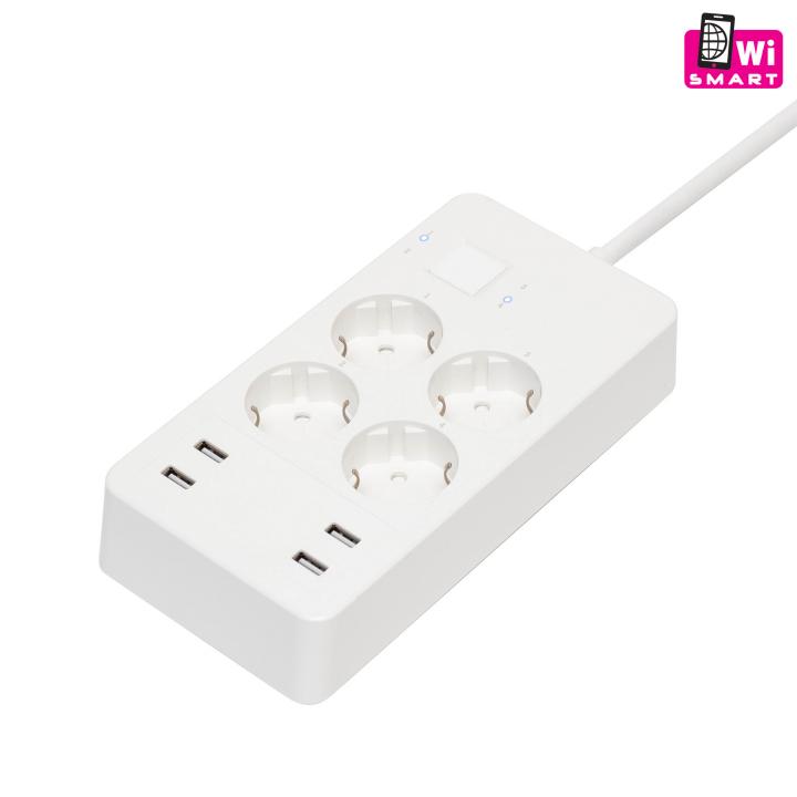 home nv 4 wifi smart elosztó, 1,5 m, h05vv f 3g1,5 mm2 kábel, 4 földelt aljzat, 4 usb aljzat, max.3680w, tuya alkalmazás kompatibilis, wifi s
