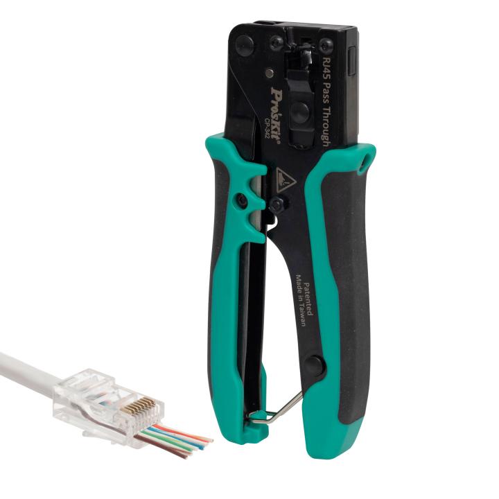pro'skit cp 342 utp rj45 8p8c gyorskrimpelő fogó, nyitott végű dugókhoz, biztonsági zár, gyors