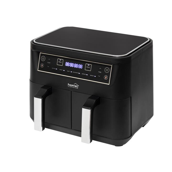 home hg af 24 air fryer, forrólevegős fritőz, 2 x 3,8 literes, 6 féle üzemmód, 2460 w, meal funkció, dual funkció, fekete