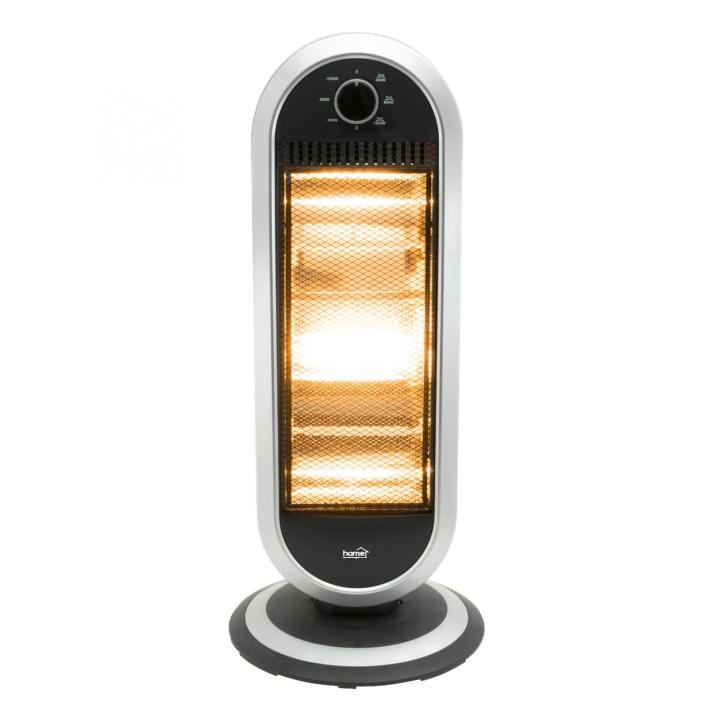 home fk 231 álló elektromos halogén hősugárzó fűtőtest, 400w/800w/1200w, oszcillálás, ip20 védelem, fekete/ezüst