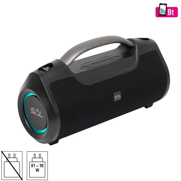 sal bt 7000 boombox, bluetooth kihangosító, 2 x 30 w, bt tws, 3.5mm aux, usb, eq, led effektek, telefontöltés, usb c és aux kábel, vízálló