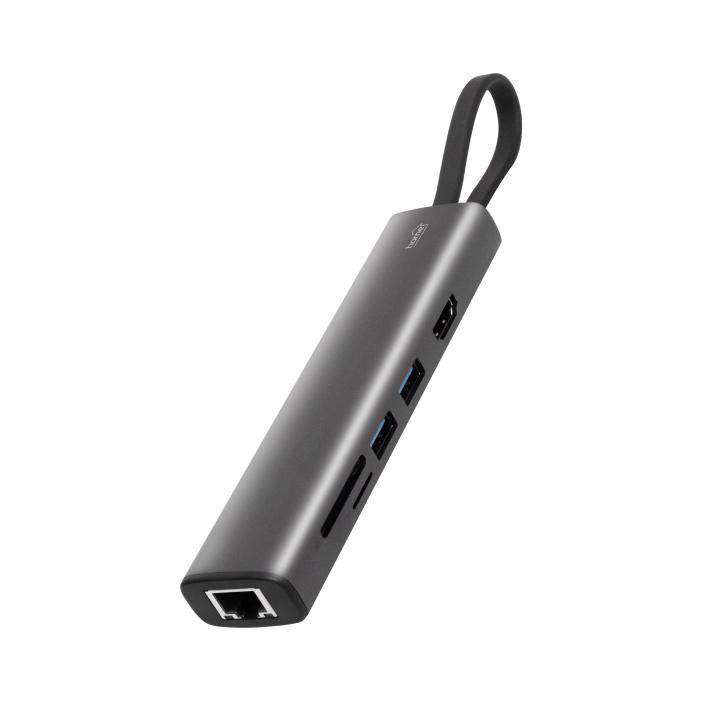 home usbhub7 dokkoló állomás, gigabit rj45, 4k hdmi hdr, egér, billentyűzet, tf/microsd, sd, 2 tb usb tároló, merevlemez, ~100 w pd, plug & play