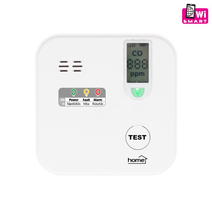 home co10smart szén monoxid vészjelző, tuya kompatibilis, wi fi kapcsolat , lcd kijelző, elemes, 5 év elem élettartam, 10 év érzékelő élettartam