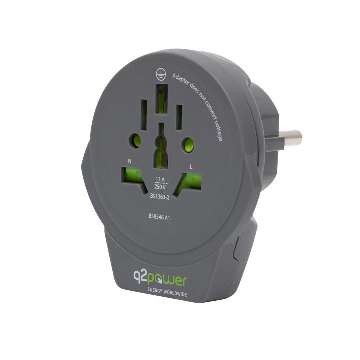 q2power 1.100110 th utazóadapter, world to europe usb, usb 5v 2.4a, max. 16 a, 250 v 4000 w teljesítmény