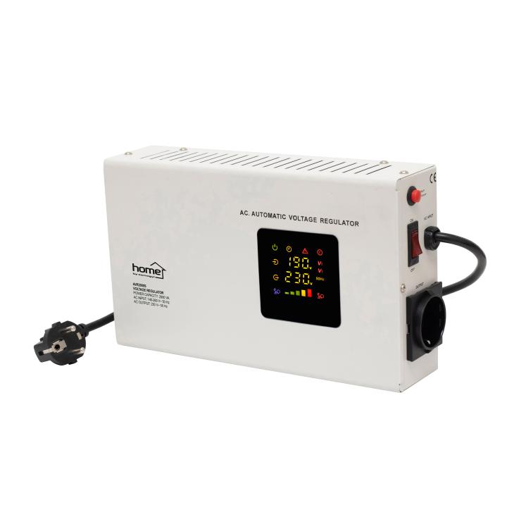 home avr2000s feszültségstabilizátor, 2000va, automatikus működés, vékony kivitel, falra szerelhető, színes digitális kijelző, teljeskörű meghibásodás elleni védelem