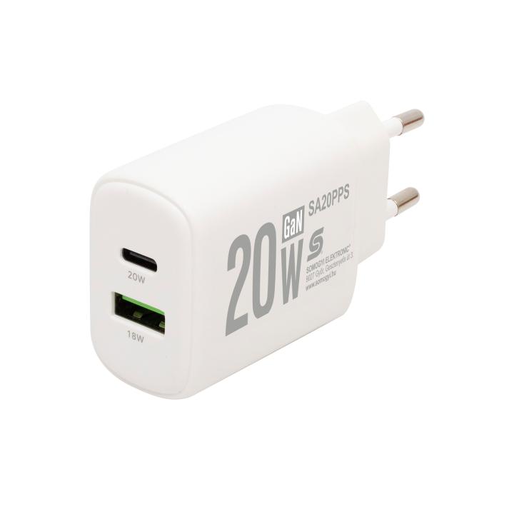 home sa20pps usb hálózati gyorstöltő, 20 watt, 2in1: usb a + usb c aljzat, qc + pd + pps gyorstöltés, gan technológia