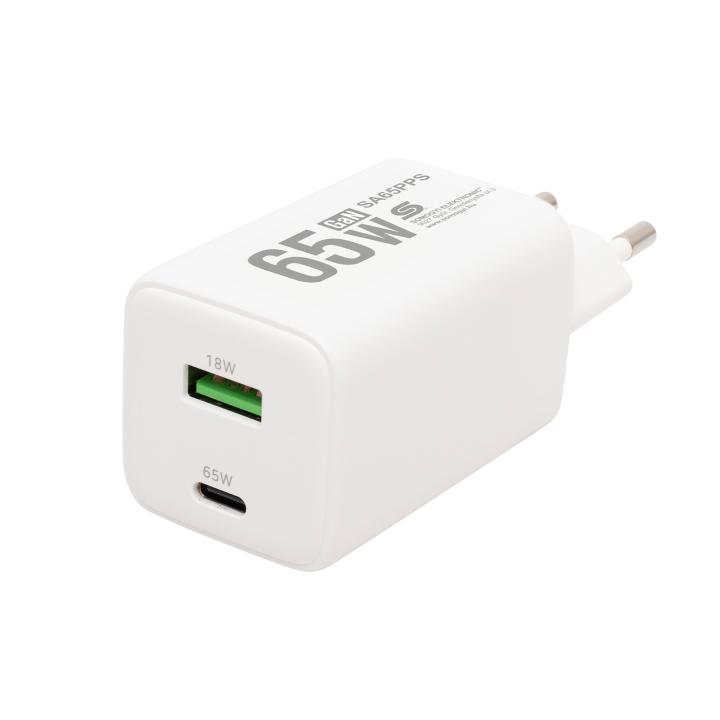 home sa65pps usb hálózati szupergyors töltő, 65watt, 2in1: usb a + usb c aljzat, qc + pd + pps gyorstöltés, gan technológia