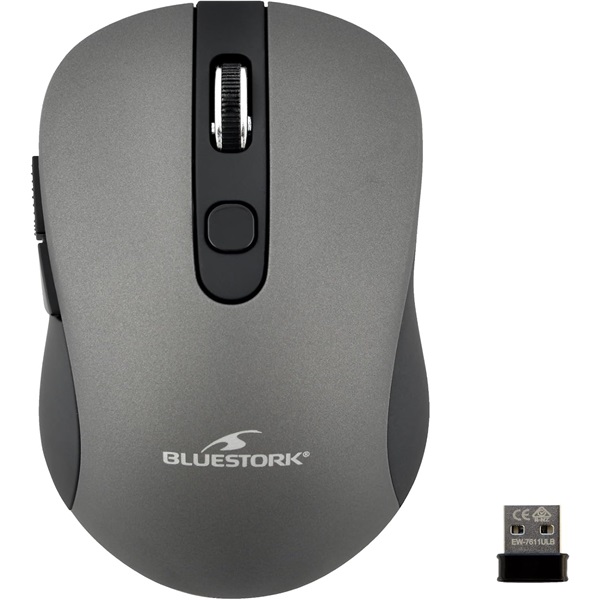 bluestork vezeték nélküli egér m wl off60 grey (1600 dpi, 6 gomb, optikai, szürke)