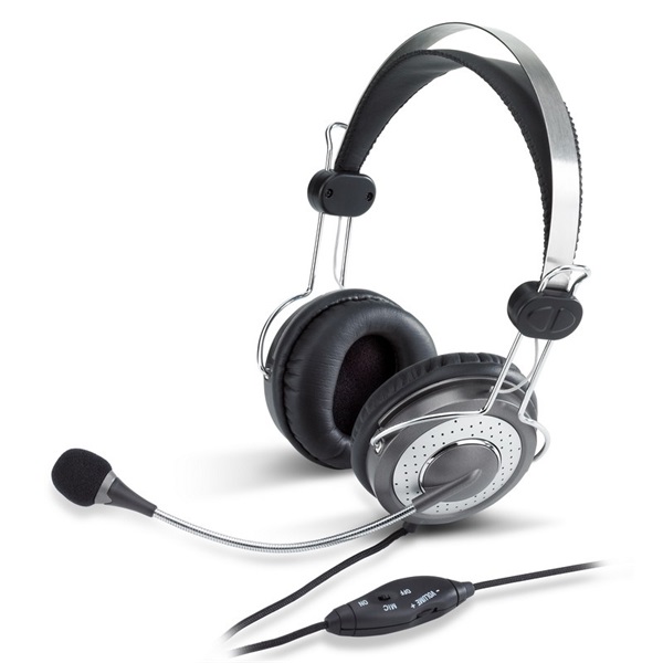 genius fejhallgató hs 04su (3.5mm jack, hangerőszabályozó, mikrofon, fekete ezüst)