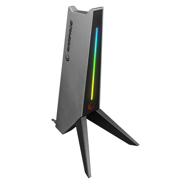 rampage fejhallgató állvány rm h20 (szürke, műanyag, usb hub, egérkábel tartó, rgb)