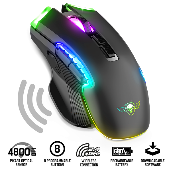 spirit of gamer egér vezeték nélküli elite m70 (optikai, 4800dpi, 8 programozható gomb, max.: 10m, fekete)