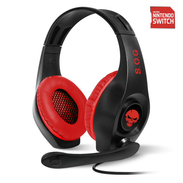 spirit of gamer fejhallgató pro nh5 red (nintendo switch,mikrofon, 3.5mm jack,hangerőszabályzó, 2m kábel fekete piros)