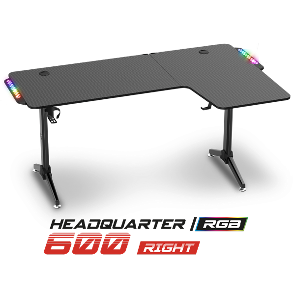 spirit of gamer gamer asztal headquarter 600 r (mdf lap, fém lábak, fekete, rgb led háttérvilágítás, 140 x 60 x 75cm)