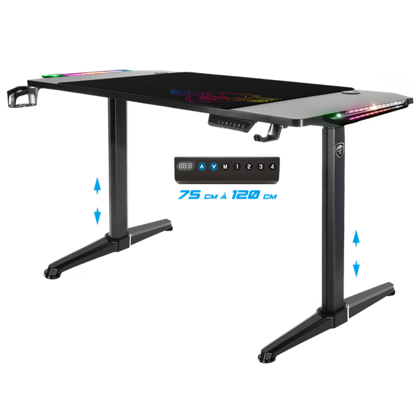 spirit of gamer gamer asztal headquarter 800 (mdf lap, fém lábak, fekete, rgb led háttérvilágítás, 140 x 60 x 1,6 cm)