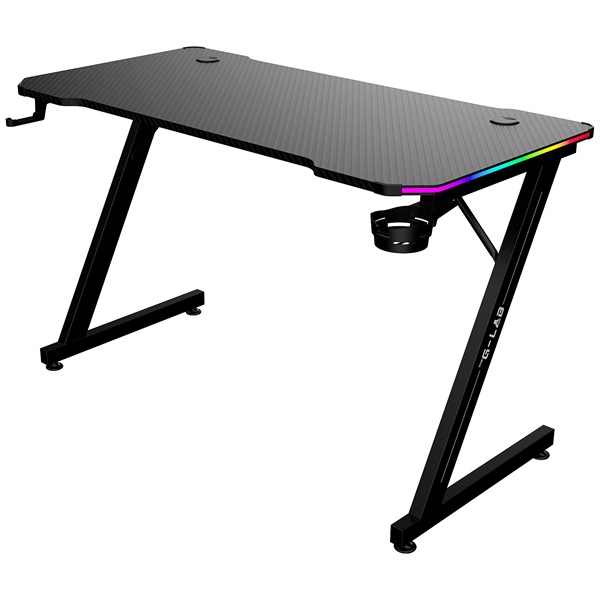the g lab gamer asztal k desk electron ex (120x60cm, fém, pohártartó, fejhallgatótartó, fekete, rgb led)